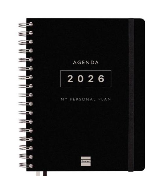 Finocam agenda tempus espiral doble 16 meses 4º svv cierre c/goma tapa extradura negro 2025-2026