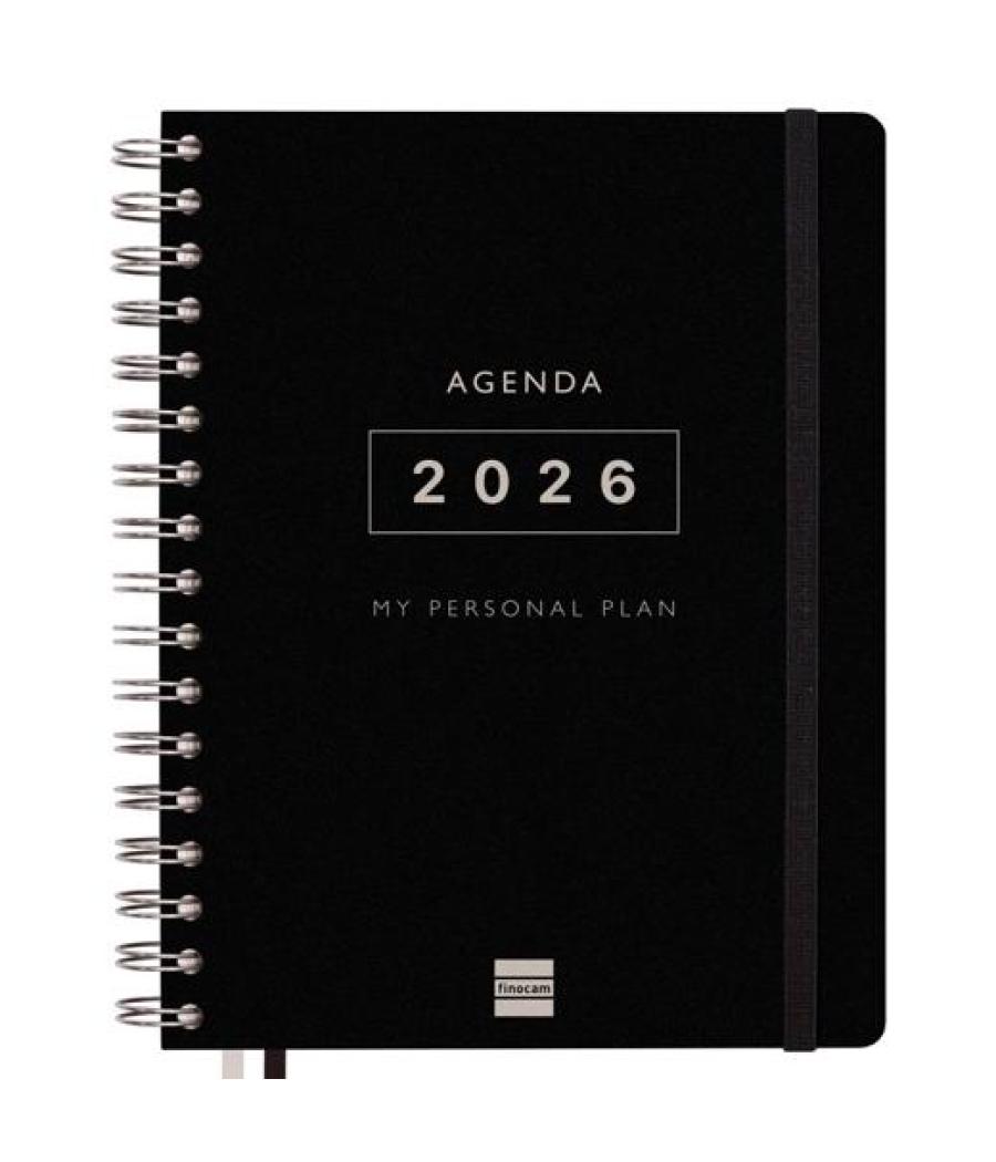 Finocam agenda tempus espiral doble 16 meses 4º svv cierre c/goma tapa extradura negro 2025-2026