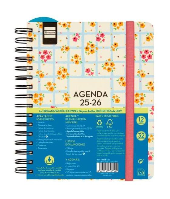 Finocam agenda docente magistral design espiral doble 4º svh flowers 2025-2026