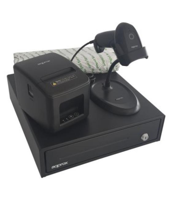 Kit tpv approx cajon appcash33 negro + scan appls11as + imp. term. apppos80am-usb + papel cyt8060bp
