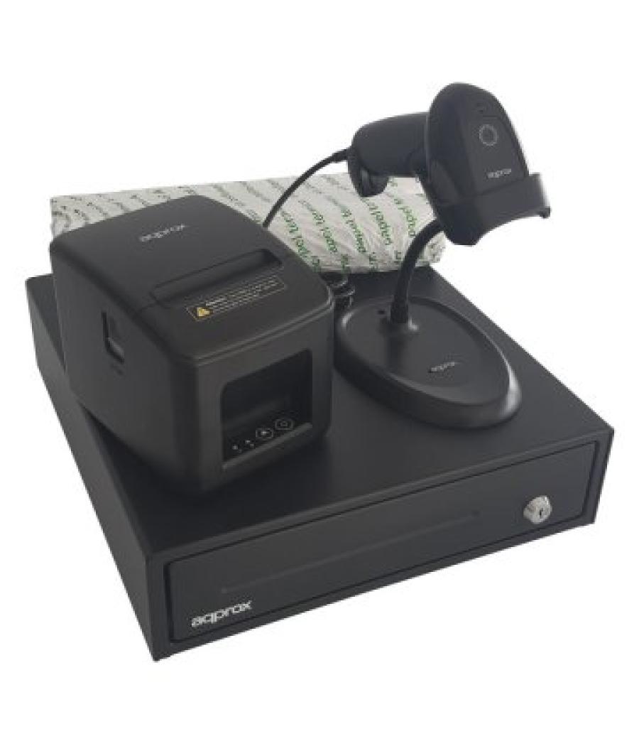 Kit tpv approx cajon appcash33 negro + scan appls11as + imp. term. apppos80am-usb + papel cyt8060bp