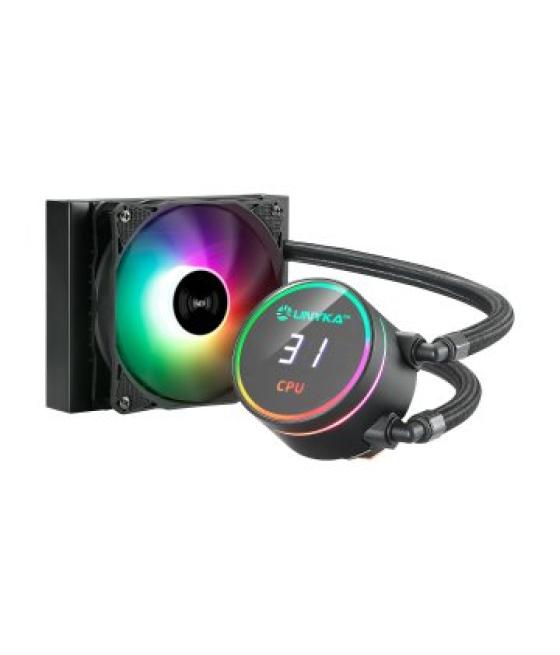 Sistema de refrigeracion liquida unyka uk351101 aquastorm 120mm 1800rpm iluminacion argb pantalla lc