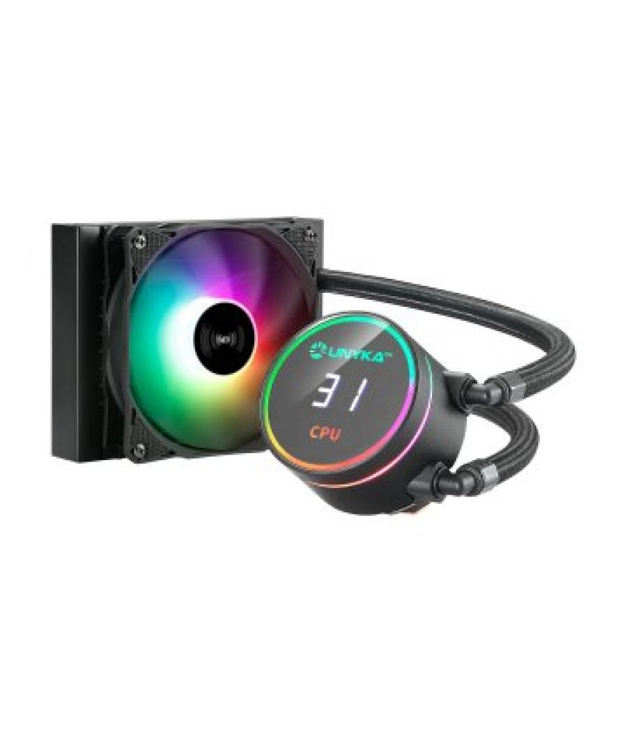 Sistema de refrigeracion liquida unyka uk351101 aquastorm 120mm 1800rpm iluminacion argb pantalla lc