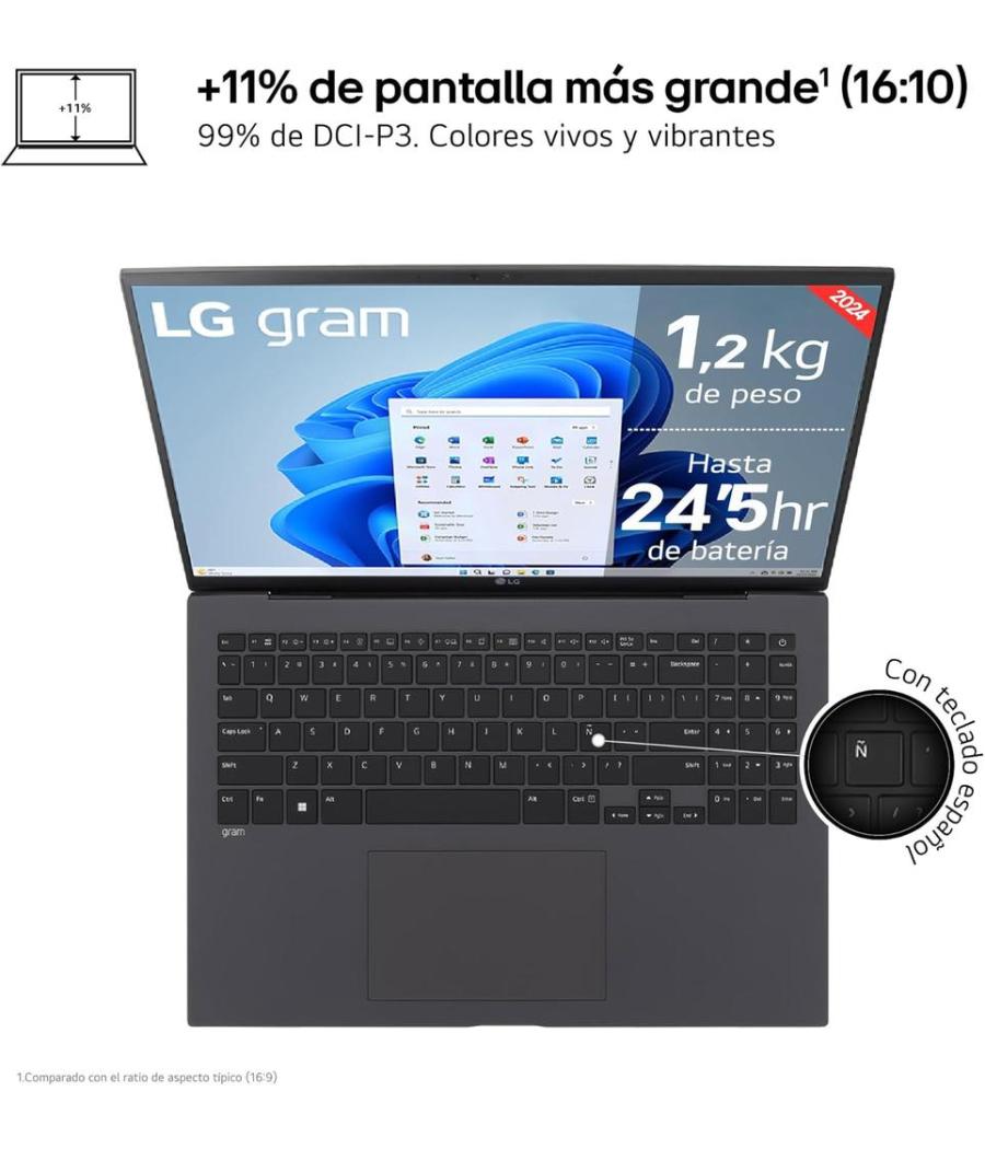 Portatil lg gram 16z90t - g intel core ultra 7 255h 32gb ssd1tb w11 16 pulgadas