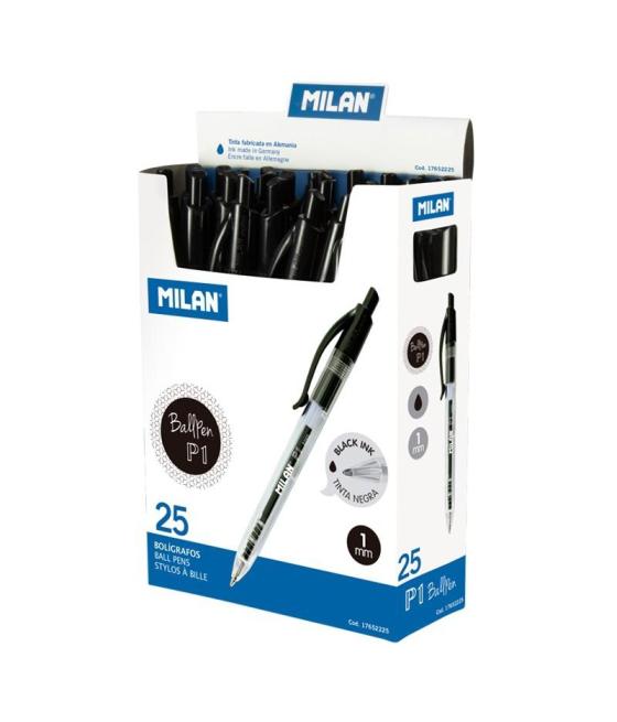 Milan bolígrafo p1 cuerpo transparente negro -caja 25u-