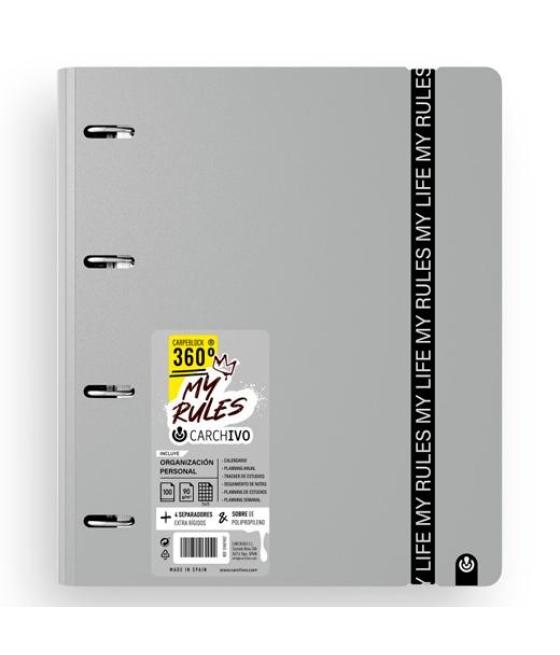 Carchivo carpeblock 360 my rules con recambio 100h a4 5x5 90gr 4 separadores pp foam gris