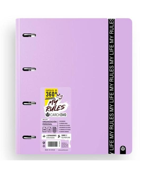Carchivo carpeblock 360 my rules con recambio 100h a4 5x5 90gr 4 separadores pp foam malva