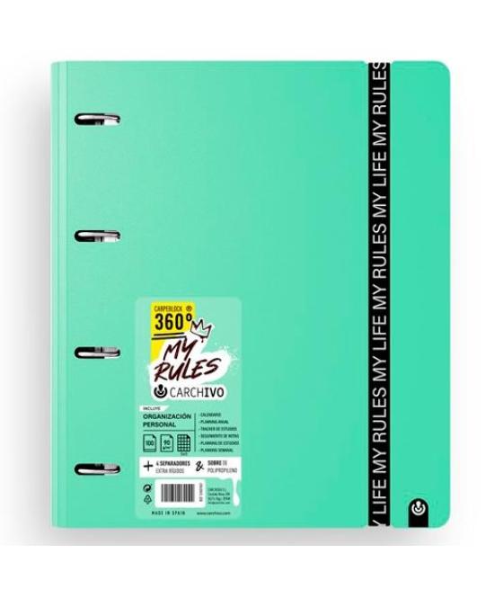 Carchivo carpeblock 360 my rules con recambio 100h a4 5x5 90gr 4 separadores pp foam jade