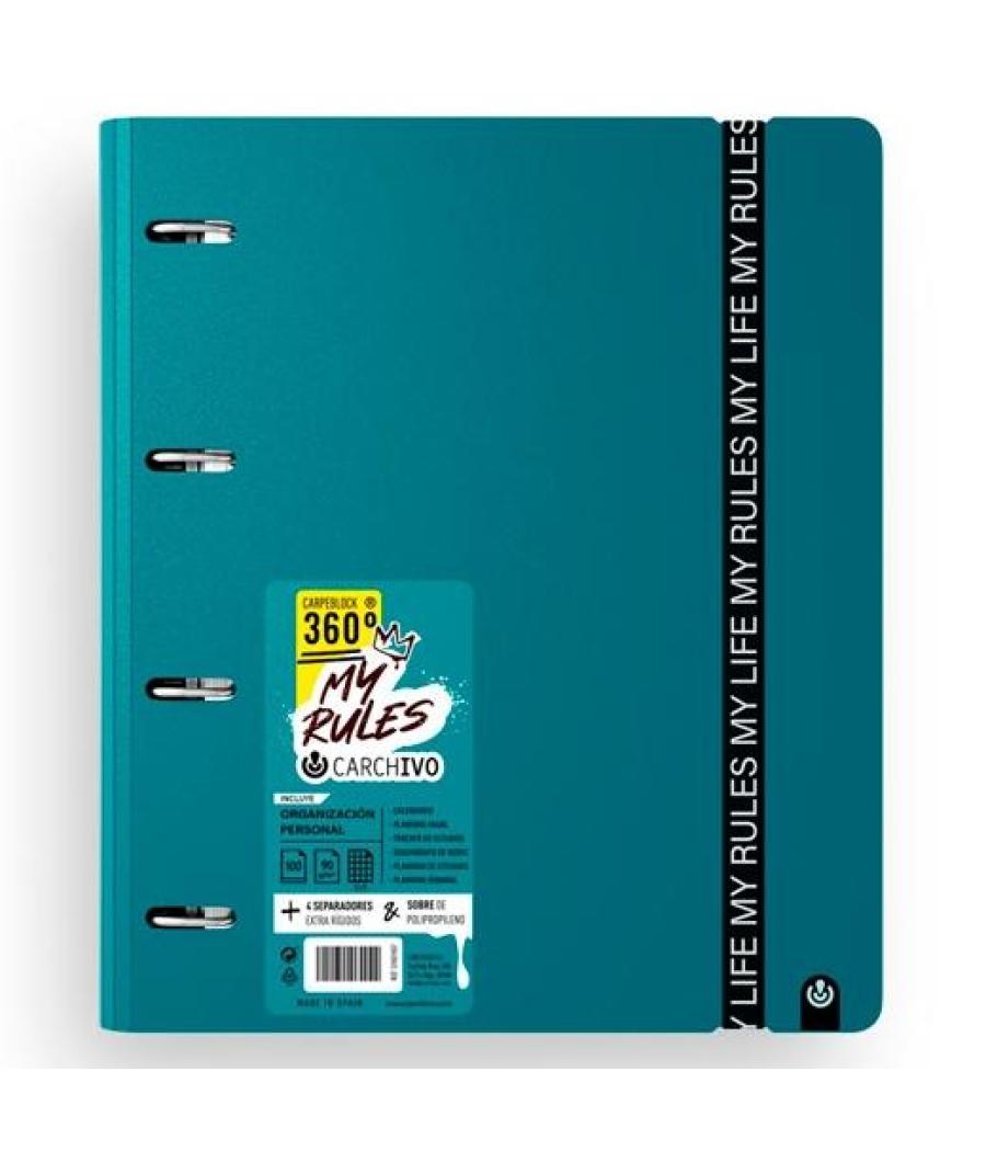 Carchivo carpeblock 360 my rules con recambio 100h a4 5x5 90gr 4 separadores pp foam deep green