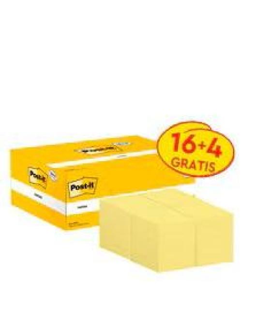 Post-it bloc notas adhesivas 653 100h 38x51 (no encelofanados) canary yellow paquete 16 ud 4 ud gratis