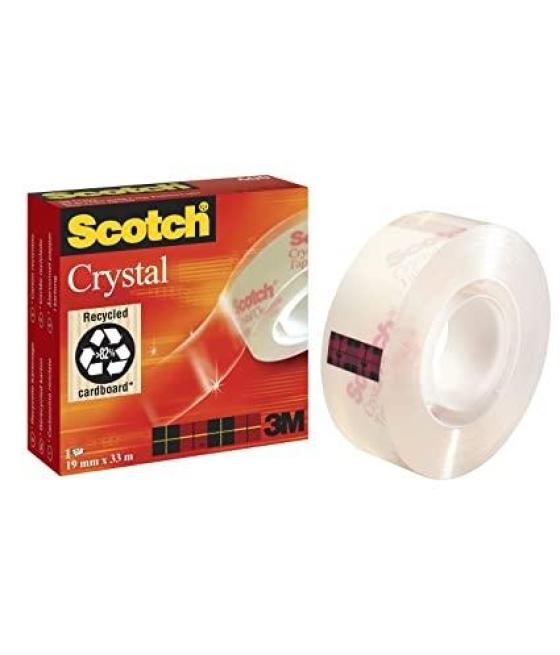Scotch cinta adhesiva supertransparente crystal 600 rollo 19mm x 33m caja individual