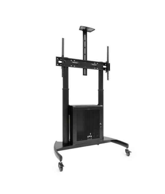 Tooq “narnia” soporte de suelo con armario multiusos + accesorios rack para pantallas 60"- 100", negro