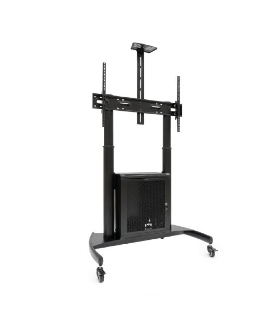Tooq “narnia” soporte de suelo con armario multiusos + accesorios rack para pantallas 60"- 100", negro