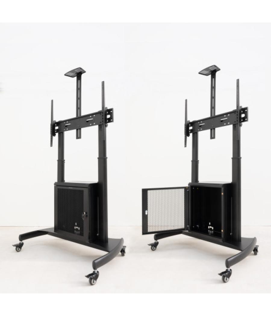 Tooq “narnia” soporte de suelo con armario multiusos + accesorios rack para pantallas 60"- 100", negro