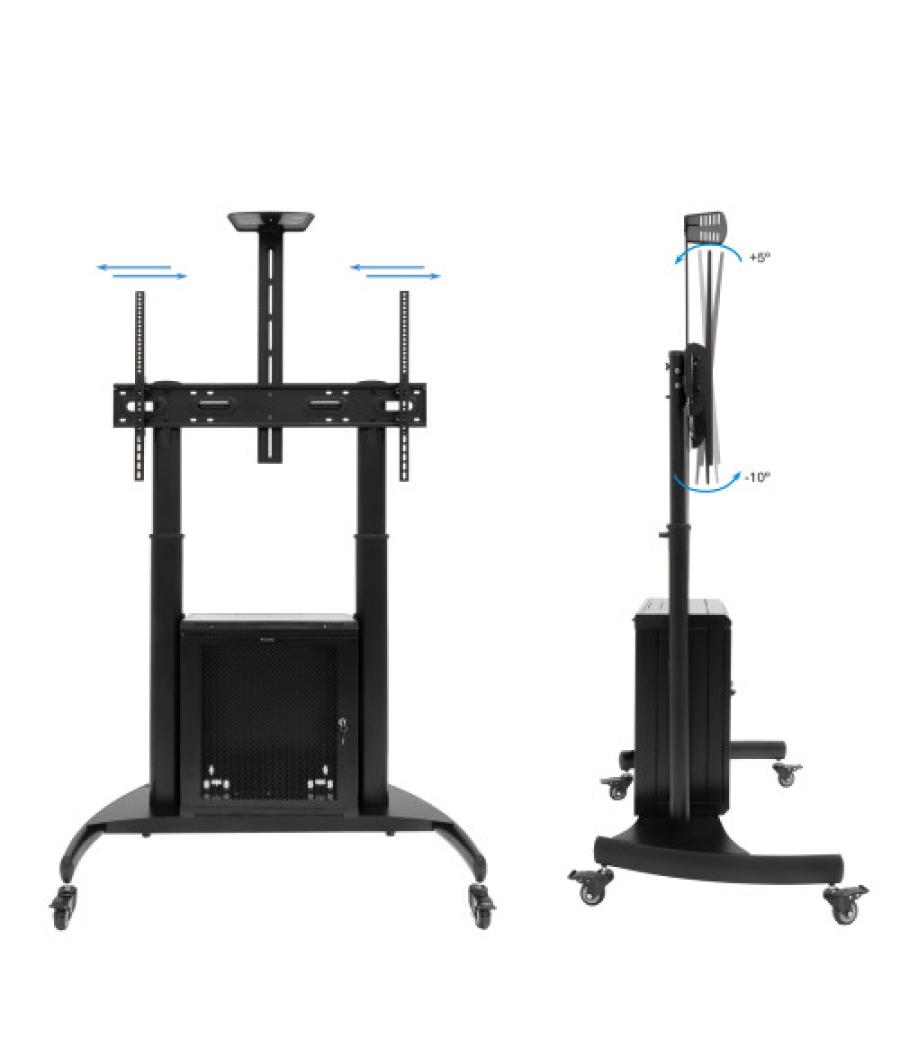 Tooq “narnia” soporte de suelo con armario multiusos + accesorios rack para pantallas 60"- 100", negro