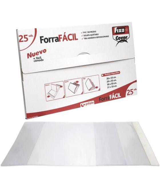 Fixo forro libros sin adhesivo solapa ajustable 120 micras pvc 0,3x0,53m transparente caja de 25