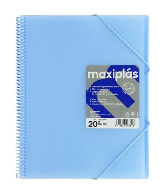 Grafoplás carpeta con fundas maxiplás espiral a4 20 fundas c/sobre pp rígido translúcido azul soft