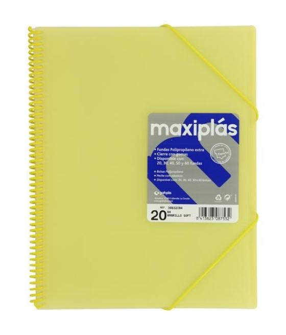 Grafoplás carpeta con fundas maxiplás espiral a4 20 fundas c/sobre pp rígido translúcido amarillo soft