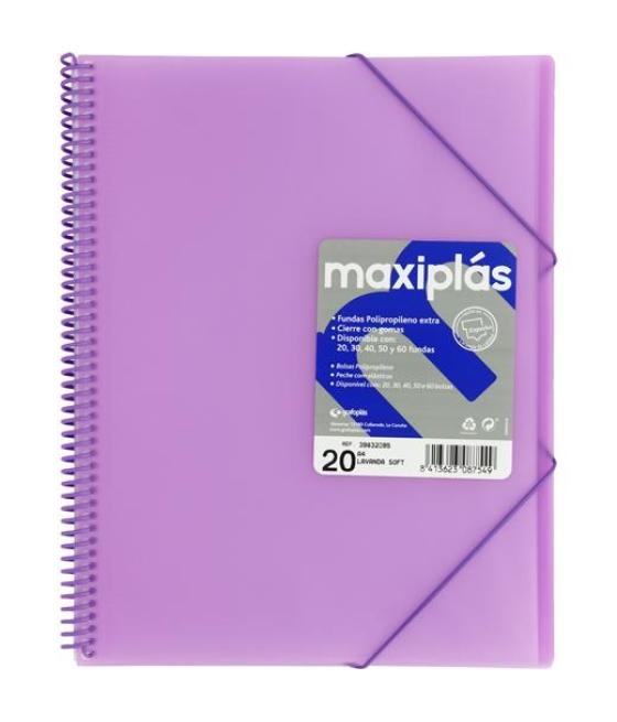 Grafoplás carpeta con fundas maxiplás espiral a4 20 fundas c/sobre pp rígido translúcido lavanda soft