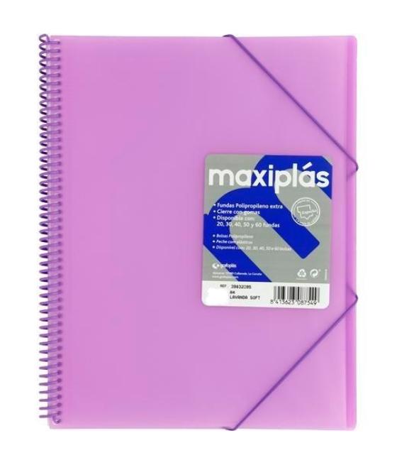 Grafoplás carpeta con fundas maxiplás espiral a4 30 fundas c/sobre pp rígido translúcido lavanda soft