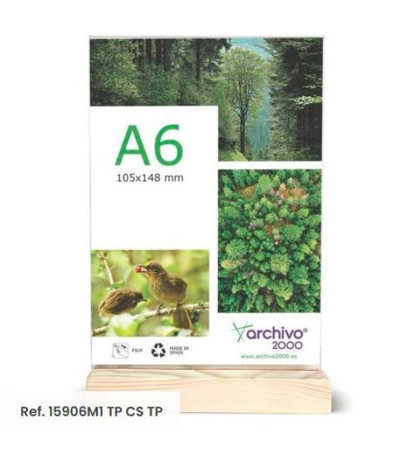 Archivo 2000 expositor de sobremesa sostenible doble cara a6 vertical metacrilato con base de madera