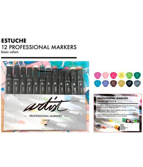 Alex bog rotuladores gama artist doble punta fina/biselada c/surtidos básicos estuche 12 ud