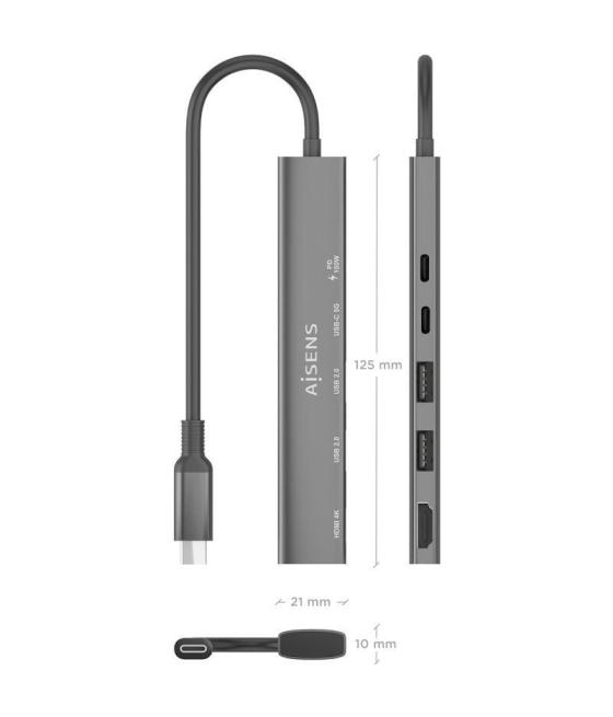 Docking usb tipo-c aisens asuc-5p022-gr/ 1xhdmi/ 2xusb/ 1xusb tipo-c/ 1xusb tipo-c pd/ gris