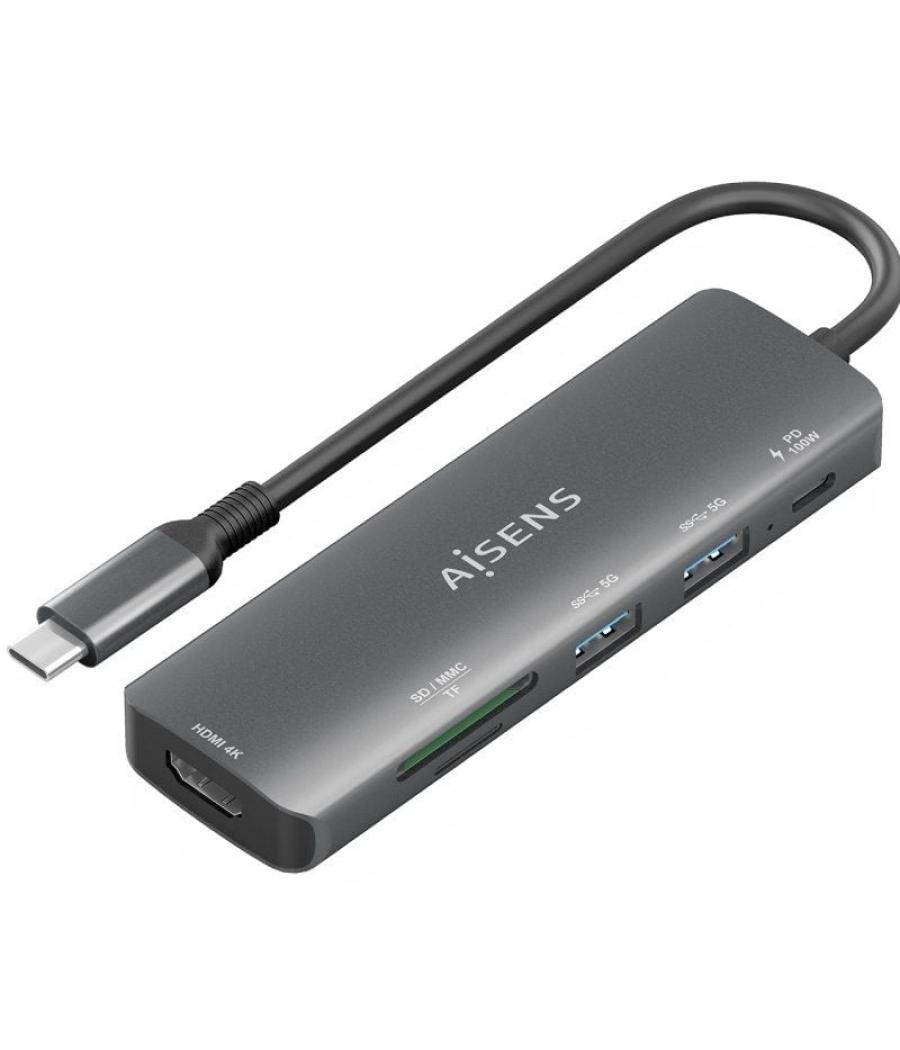Docking usb tipo-c aisens asuc-5p011-gr/ 1xhdmi/ 2xusb/ 1xusb tipo-c pd/ 1xlector tarjetas/ gris