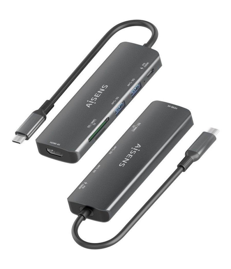 Docking usb tipo-c aisens asuc-5p011-gr/ 1xhdmi/ 2xusb/ 1xusb tipo-c pd/ 1xlector tarjetas/ gris