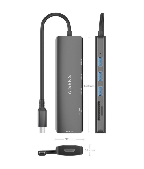 Docking usb tipo-c aisens asuc-6p024-gr/ 1xhdmi/ 3xusb/ 1xlector tarjetas/ gris