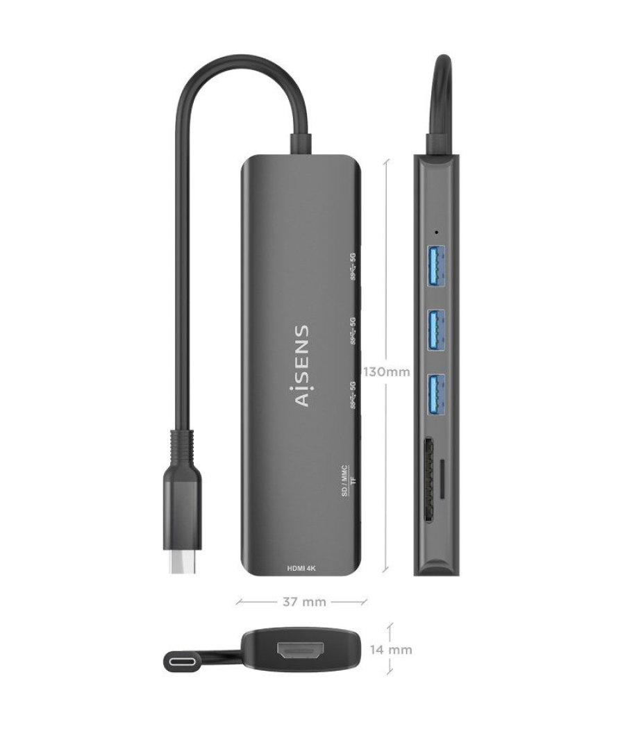 Docking usb tipo-c aisens asuc-6p024-gr/ 1xhdmi/ 3xusb/ 1xlector tarjetas/ gris