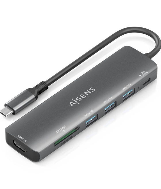 Docking usb tipo-c aisens asuc-7p025-gr/ 1xhdmi/ 3xusb/ 1xusb tipo-c pd/ 1xlector tarjetas/ gris