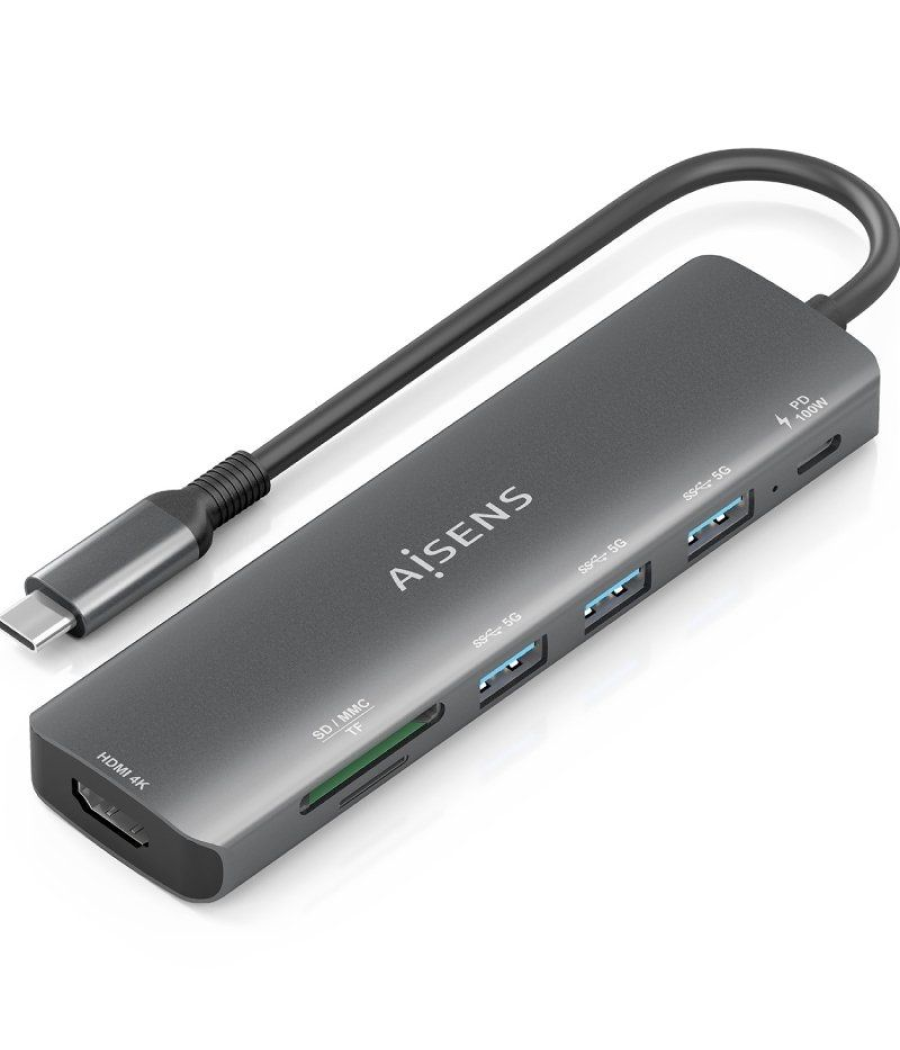 Docking usb tipo-c aisens asuc-7p025-gr/ 1xhdmi/ 3xusb/ 1xusb tipo-c pd/ 1xlector tarjetas/ gris