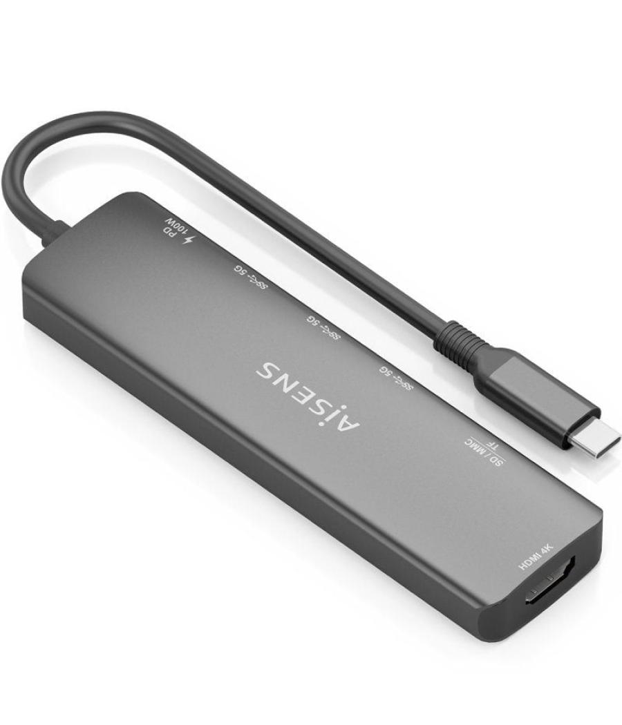 Docking usb tipo-c aisens asuc-7p025-gr/ 1xhdmi/ 3xusb/ 1xusb tipo-c pd/ 1xlector tarjetas/ gris