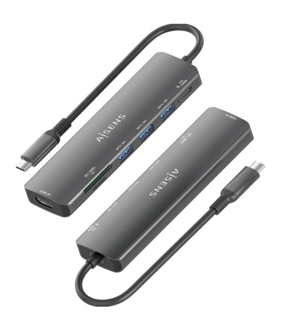 Docking usb tipo-c aisens asuc-7p025-gr/ 1xhdmi/ 3xusb/ 1xusb tipo-c pd/ 1xlector tarjetas/ gris