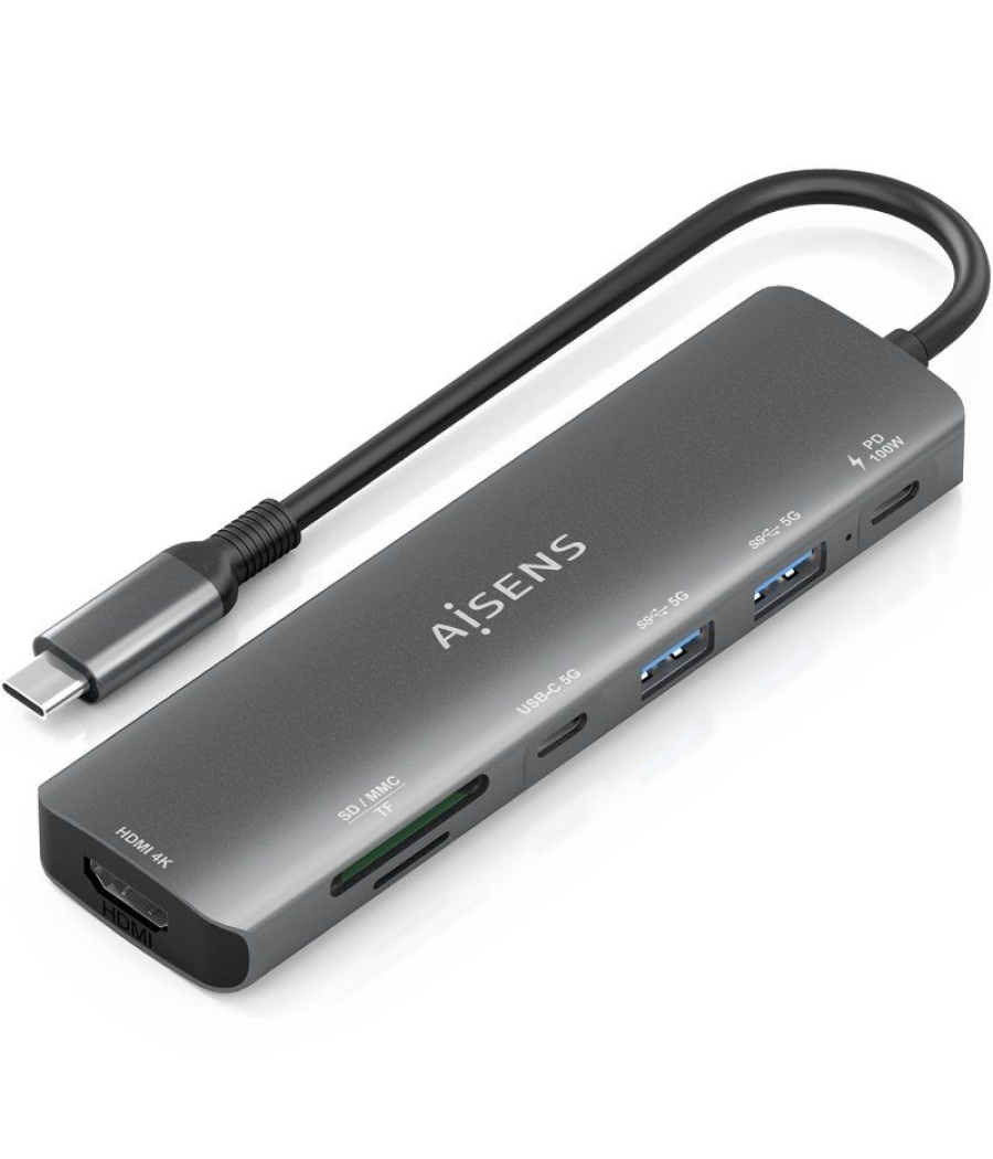 Docking usb tipo-c aisens asuc-7p026-gr/ 1xhdmi/ 2xusb/ 1xusb tipo-c / 1xusb tipo-c pd/ 1xlector tarjetas/ gris