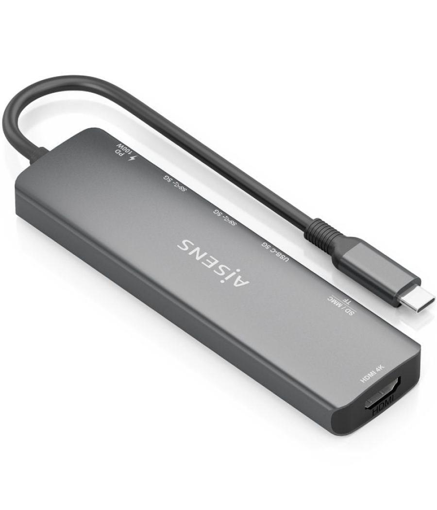 Docking usb tipo-c aisens asuc-7p026-gr/ 1xhdmi/ 2xusb/ 1xusb tipo-c / 1xusb tipo-c pd/ 1xlector tarjetas/ gris