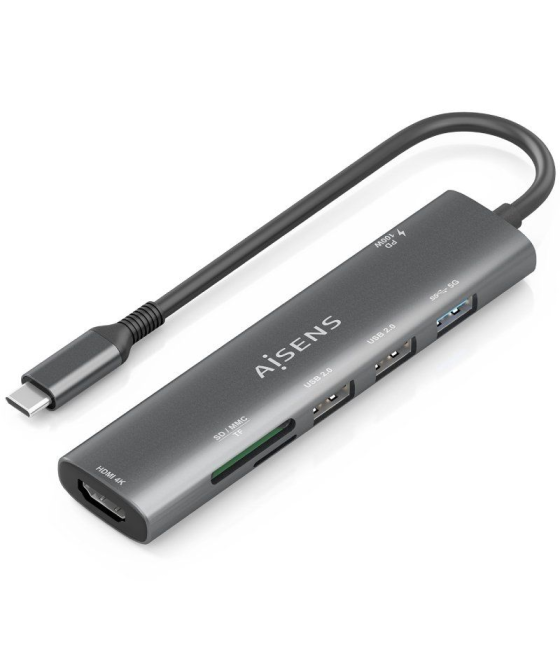 Docking usb tipo-c aisens asuc-7p025-gr/ 1xhdmi/ 3xusb/ 1xusb tipo-c pd/ 1xlector tarjetas/ gris