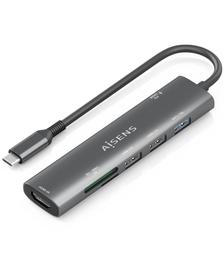 Docking usb tipo-c aisens asuc-7p025-gr/ 1xhdmi/ 3xusb/ 1xusb tipo-c pd/ 1xlector tarjetas/ gris