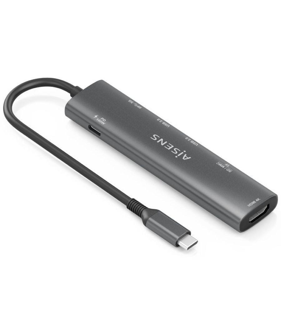 Docking usb tipo-c aisens asuc-7p025-gr/ 1xhdmi/ 3xusb/ 1xusb tipo-c pd/ 1xlector tarjetas/ gris