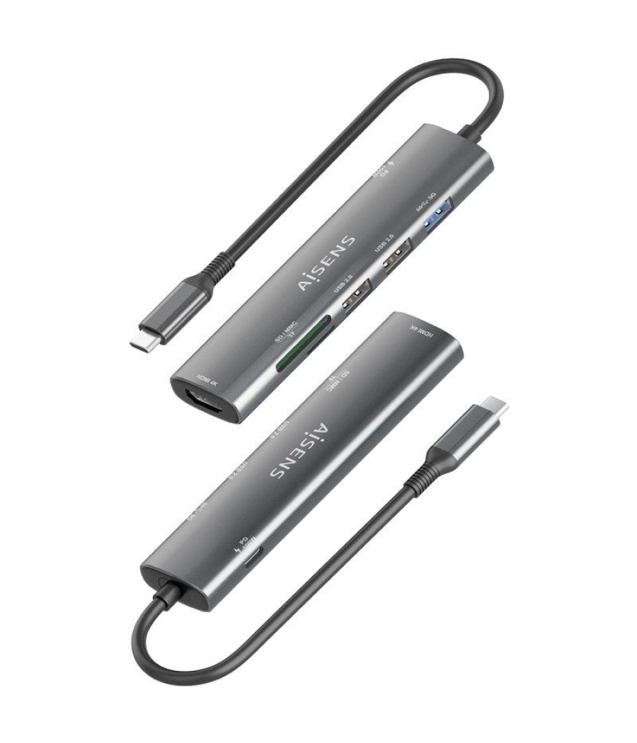 Docking usb tipo-c aisens asuc-7p025-gr/ 1xhdmi/ 3xusb/ 1xusb tipo-c pd/ 1xlector tarjetas/ gris