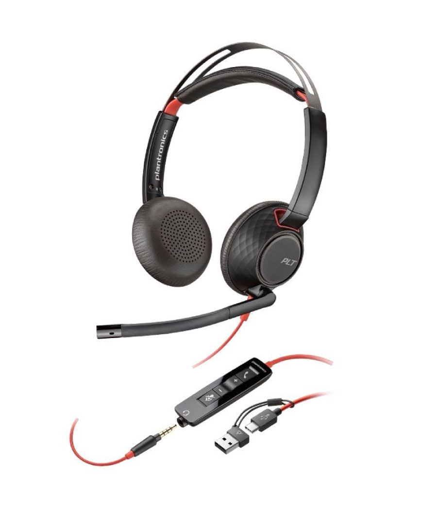 Auriculares poly blackwire 5220 usb-c + 3.5 mm + adaptador usb-c/a/ con micrófono/ jack 3.5 - usb tipo-c/ bulk/ negros
