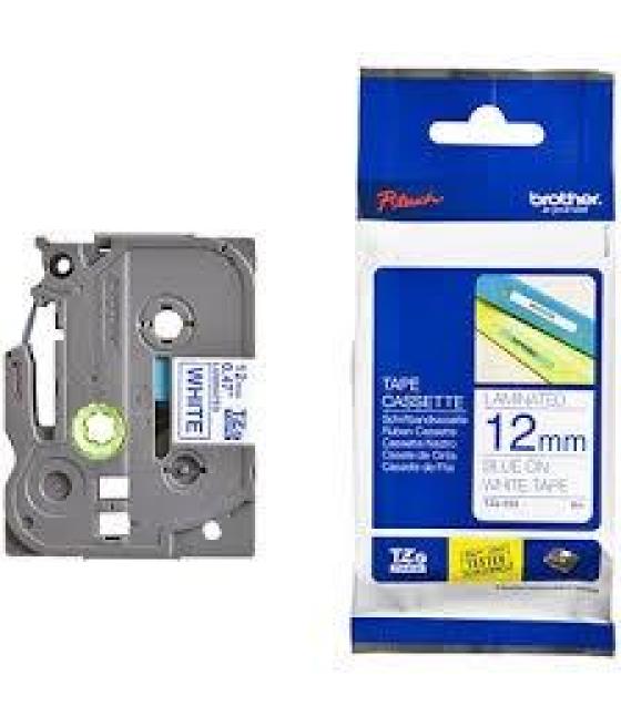 Brother cinta rotuladora laminada texto azul sobre blanco - 12mmx8m
