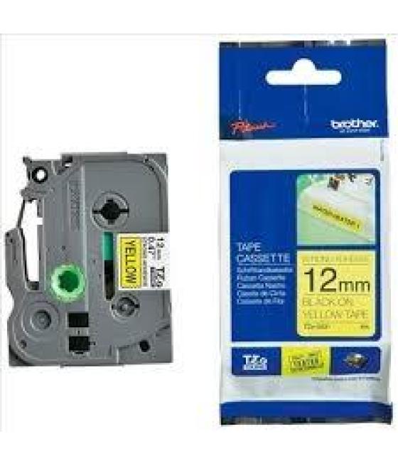 Brother cinta rotuladora laminada super adhesiva texto negro sobre amarillo - 12mmx8m