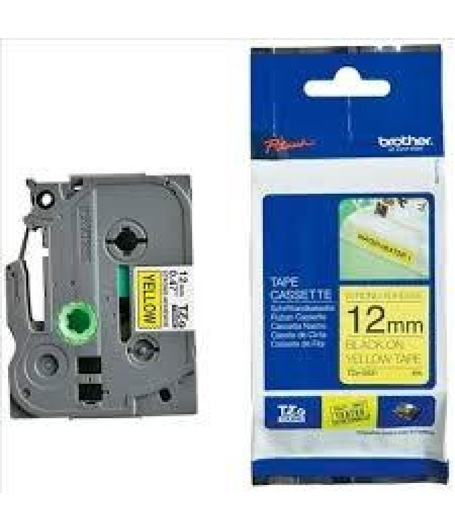 Brother cinta rotuladora laminada amarillo sobre negro de 12mm (superadhesiva)