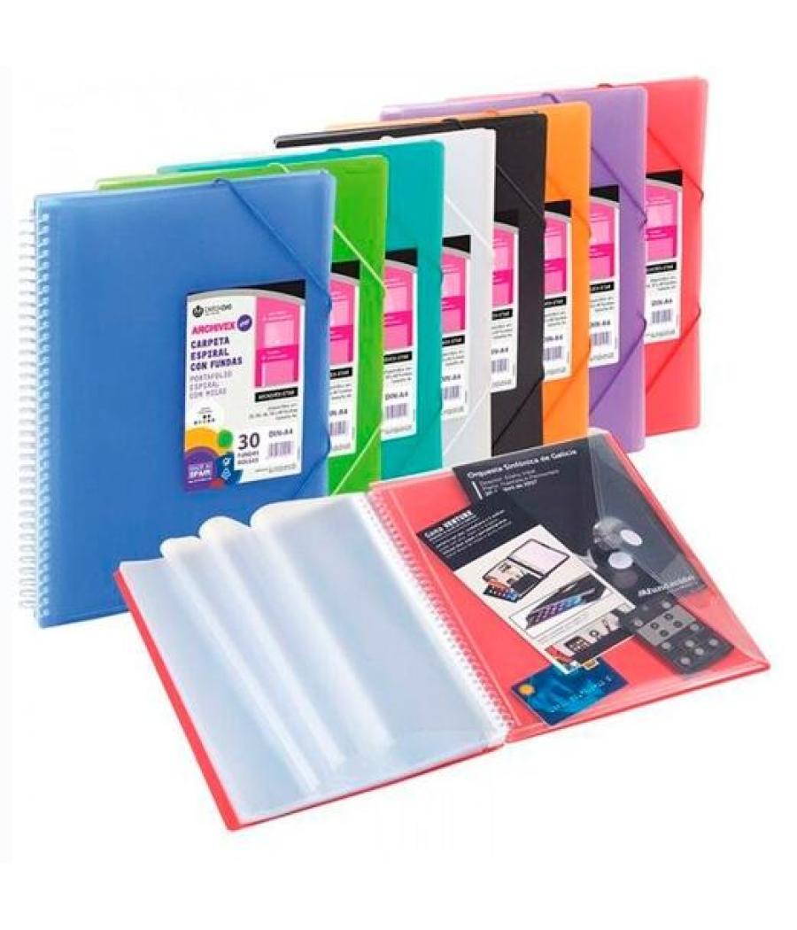 Carchivo carpeta archivex-star espiral pp extra 80 fundas a4 c/sobre cierre c/gomas negro