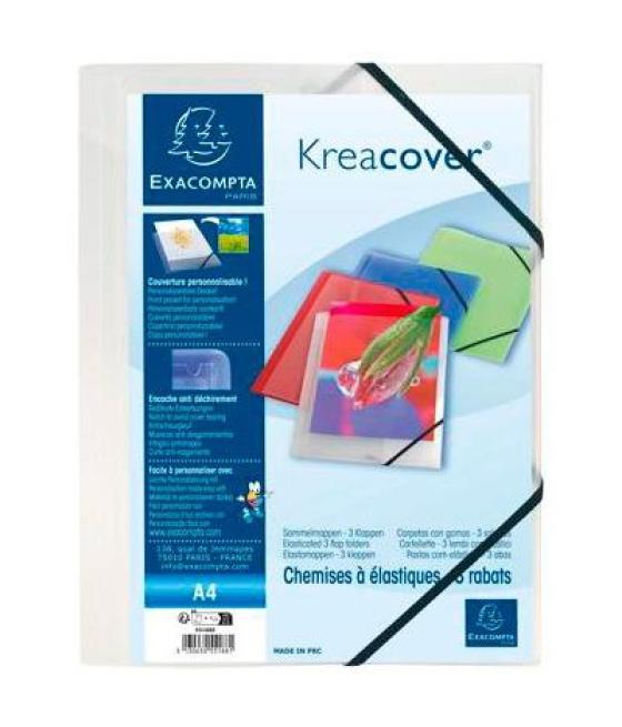 Exacompta carpeta con gomas kreacover 3 solapas a4 polipropileno translúcido incoloro
