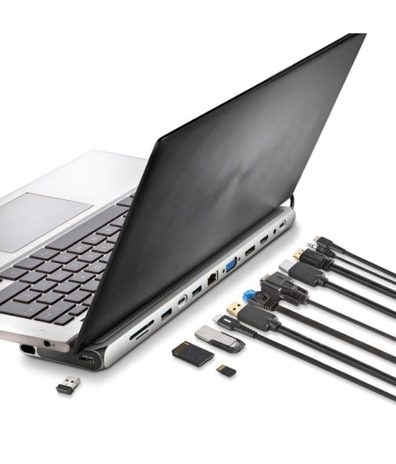 Docking usb tipo-c ngs wonderdock 12 pro/ 3xusb/ 2xhdmi/ 1xvga/ 1xrj45/ 1xlector de tarjetas/ 1xjack 3.5/ 1xusb tipo-c pd/ gris