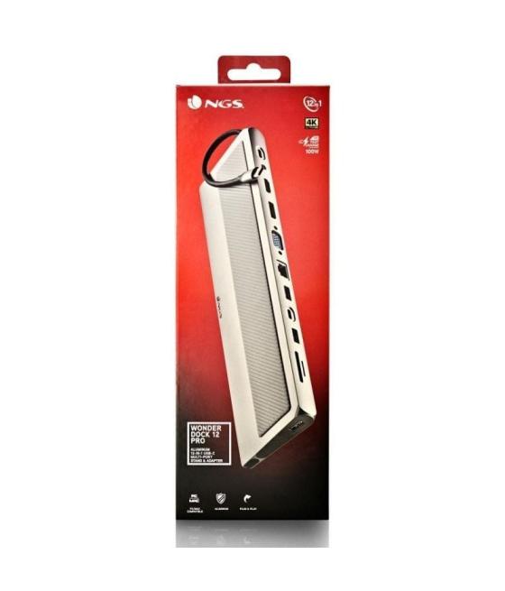 Docking usb tipo-c ngs wonderdock 12 pro/ 3xusb/ 2xhdmi/ 1xvga/ 1xrj45/ 1xlector de tarjetas/ 1xjack 3.5/ 1xusb tipo-c pd/ gris