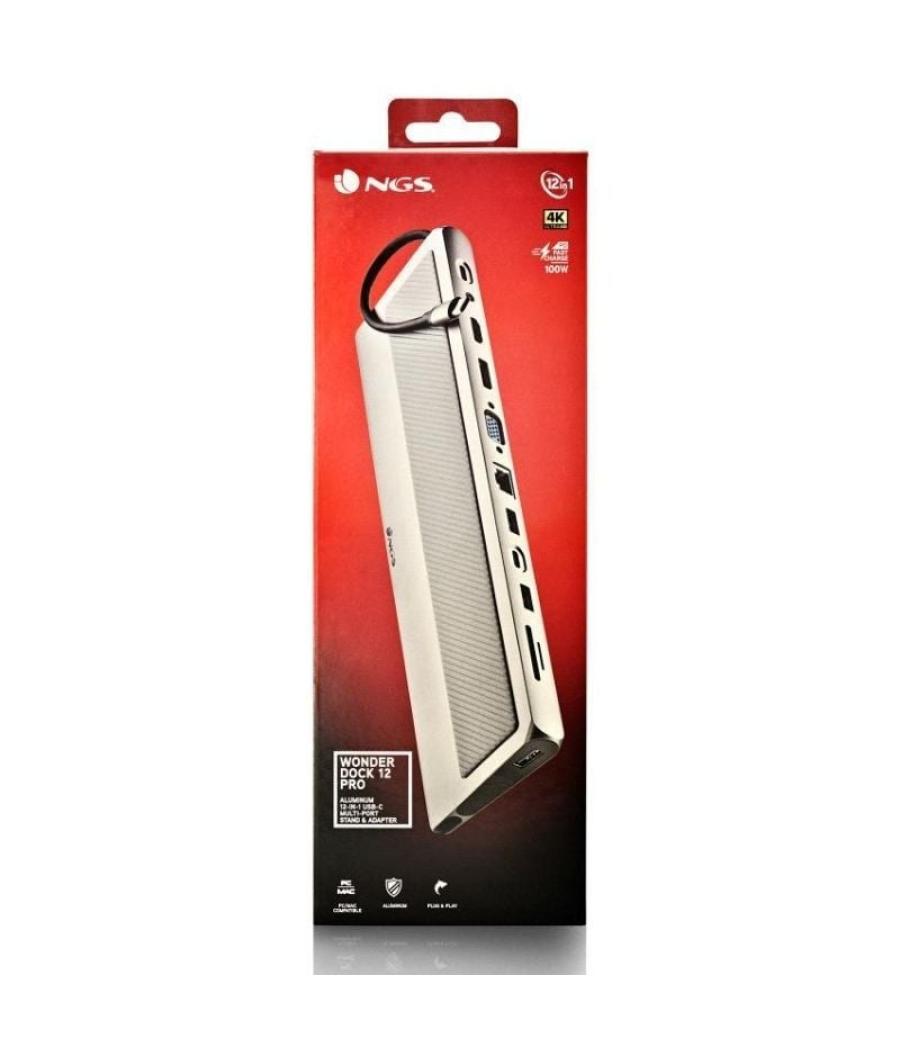 Docking usb tipo-c ngs wonderdock 12 pro/ 3xusb/ 2xhdmi/ 1xvga/ 1xrj45/ 1xlector de tarjetas/ 1xjack 3.5/ 1xusb tipo-c pd/ gris
